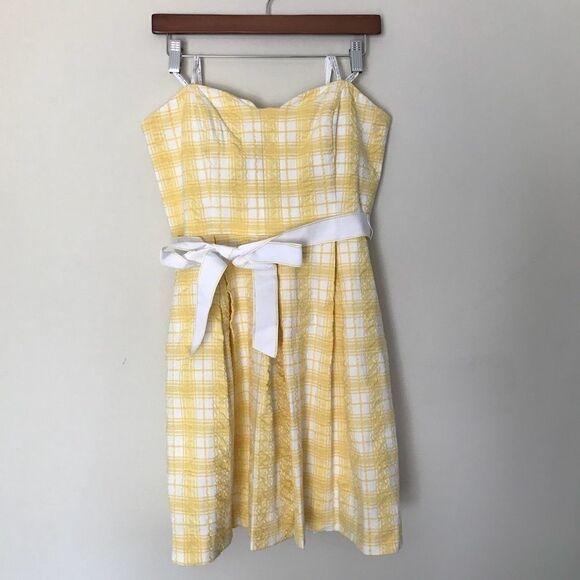 Lilly Pulitzer Sz 8 Yellow white Checked strapless - Picture 2 of 7